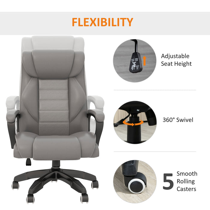 High Back Executive Office Chair with 6-Point Vibration Massage - Extra Padded Ergonomic Swivel Chair with Tilt Function, Grey - Ideal for Stress Relief and Long Hours at Desk