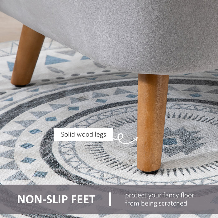 Velvet Fabric Accent Chair - Single Sofa Armchair with Solid Wood Legs for Home Living Room - Upholstered Grey Side Chair for Elegant Seating Comfort