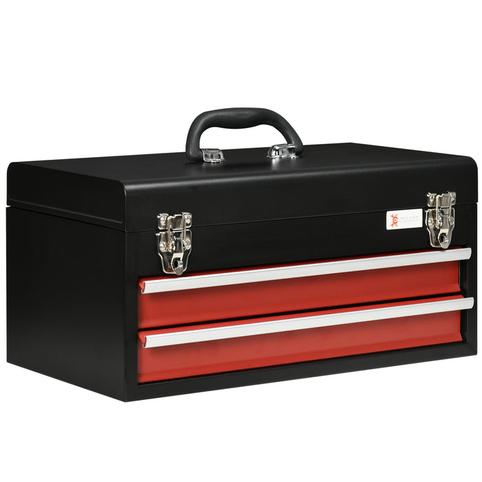 Lockable Metal Tool Chest with Ball Bearing Runners - Heavy-Duty 2-Drawer 460x240x220mm Storage - Portable Organizer for DIY Enthusiasts & Professionals