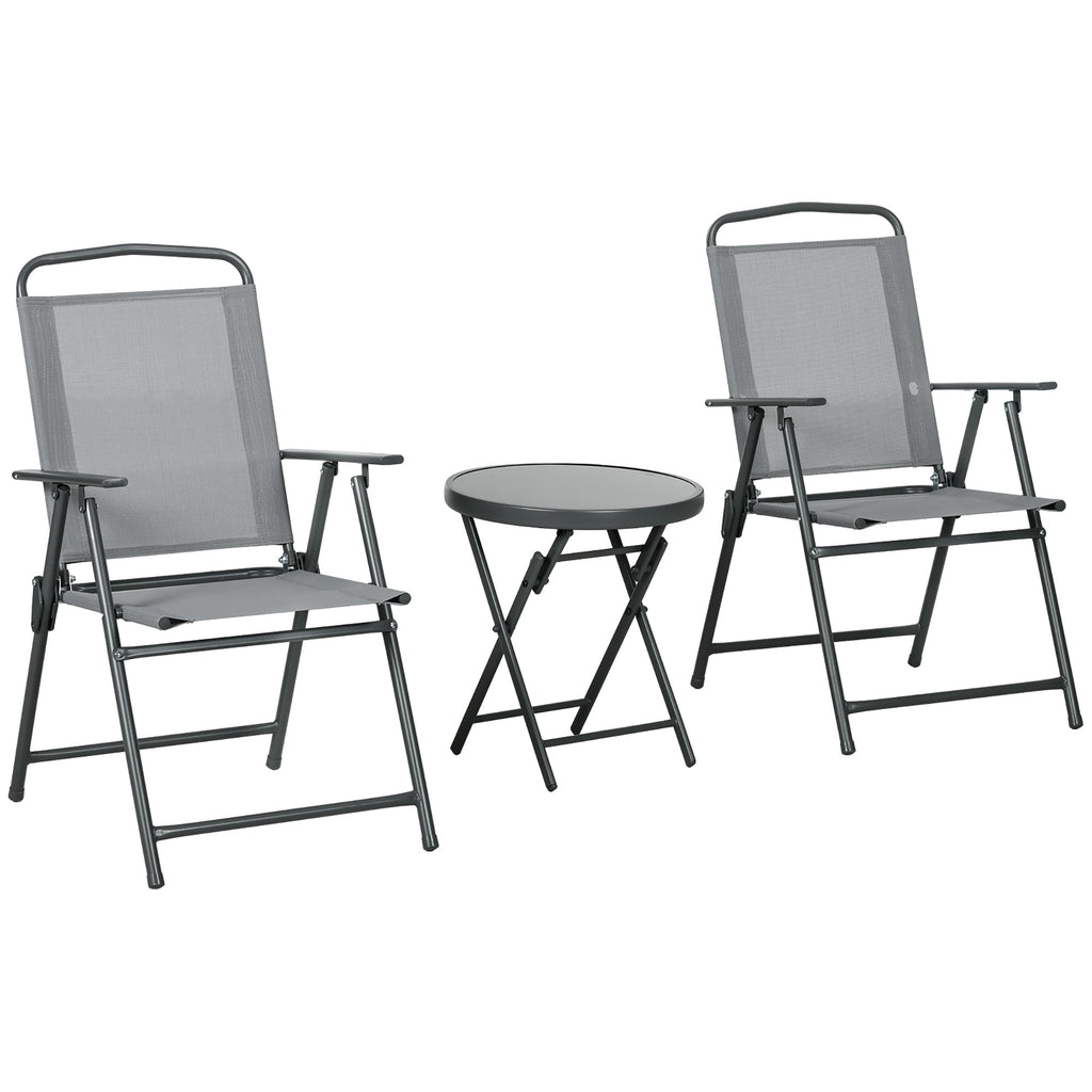 Outdoor Bistro Set with Glass Top Coffee Table - 3-Piece Foldable Armchairs in Light Grey for Patio Dining - Ideal for Garden Conversations and Relaxation