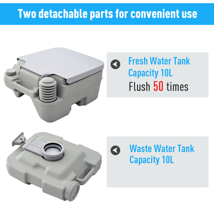 10L Compact Camping Toilet - Easy-to-Clean Outdoor Portable Loo with Push-Button Flush, Dual Tanks - Ideal for Camping, Picnics, and Travel