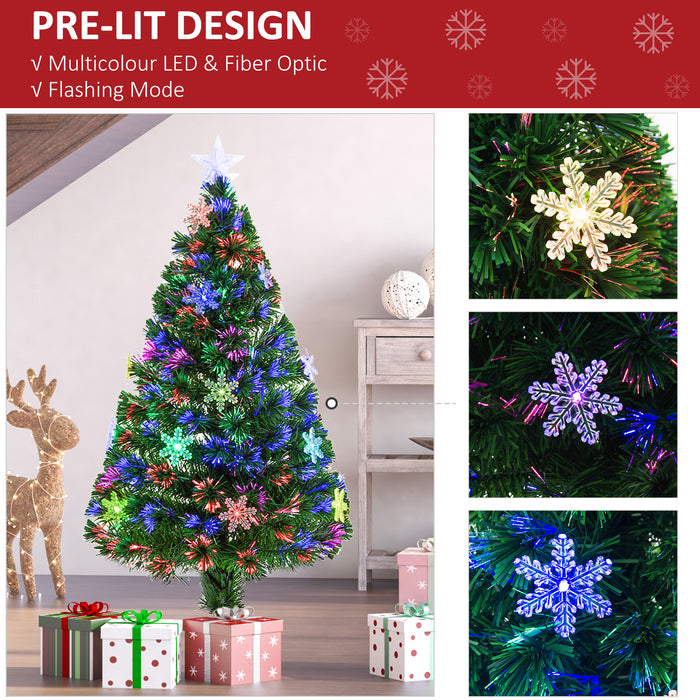 4ft Pre-Lit Artificial Christmas Tree with Snowflake Lights - 120cm Festive Green Holiday Decor - Ideal for Small Spaces & Celebrations