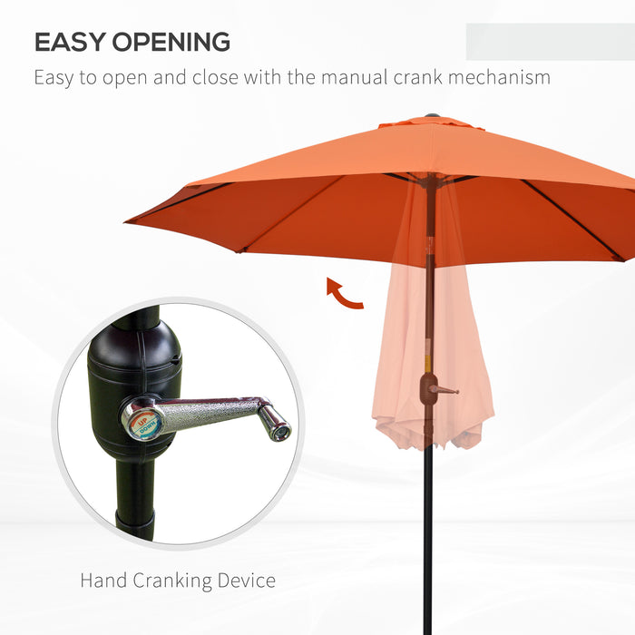 2.6M Patio Parasol Sun Umbrella - Tilt Shade Shelter, Crank Opening, 8-Rib Aluminum Frame, Orange - Ideal for Outdoor Comfort and UV Protection