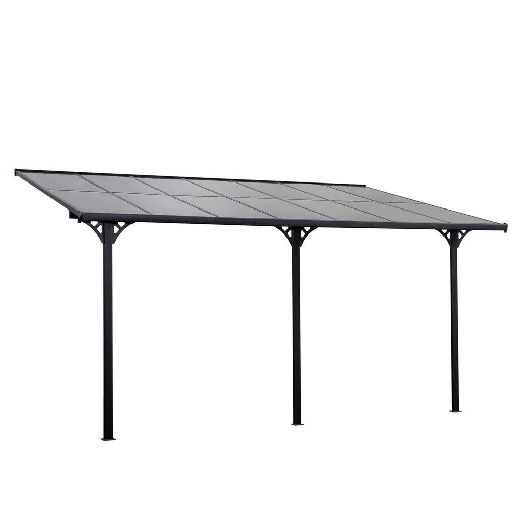 Outdoor 4.35x3m Wall-Mounted Gazebo Pergola - Aluminum Structure with Polycarbonate Roof - Ideal for Patio Shade and Shelter
