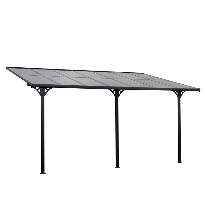Outdoor 4.35x3m Wall-Mounted Gazebo Pergola - Aluminum Structure with Polycarbonate Roof - Ideal for Patio Shade and Shelter