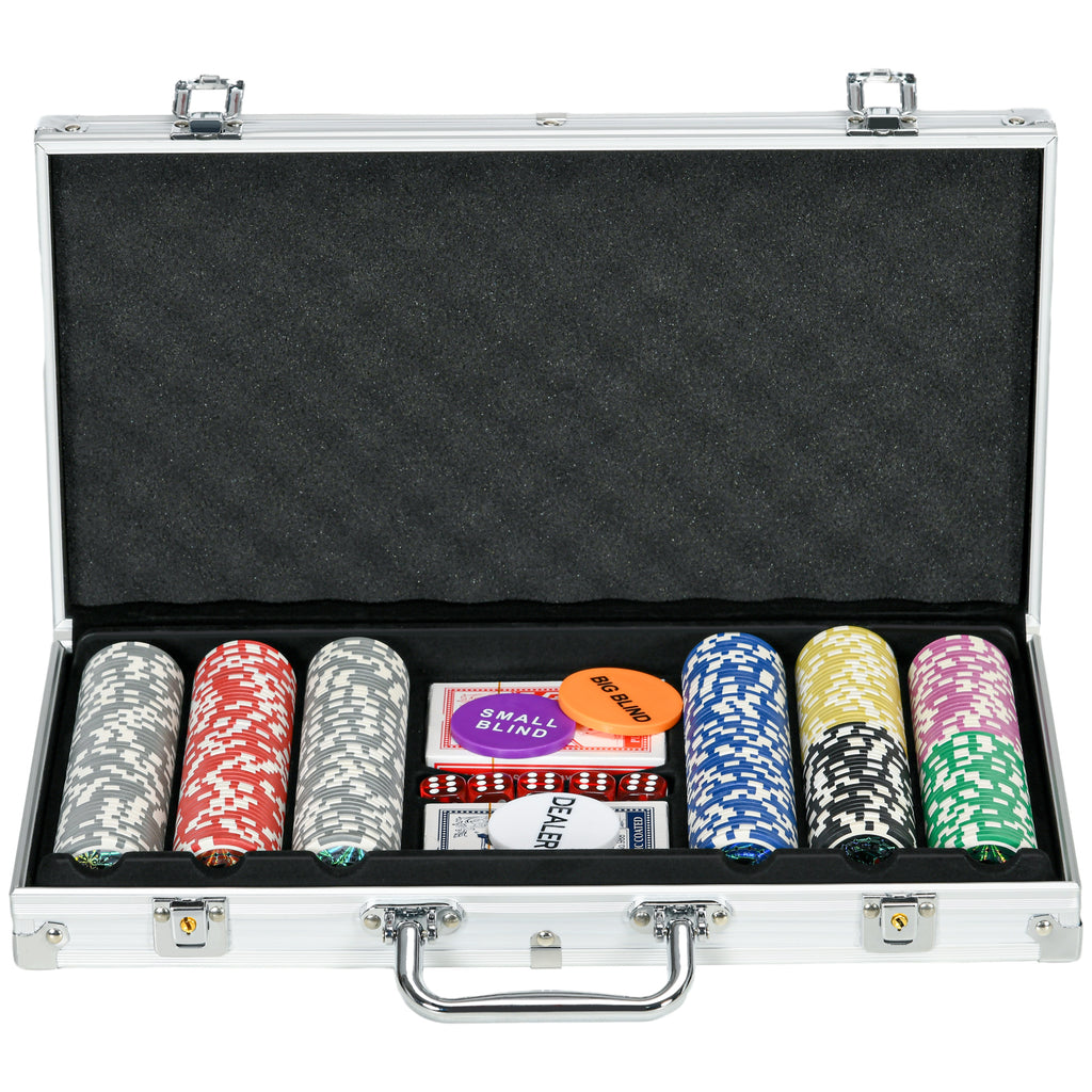Poker Enthusiast's Complete Kit - 300 Piece Poker Chips Set with Playing Mat, Dual Card Decks, and 5 Dice - Ideal for Casino Nights and Family Game Evenings