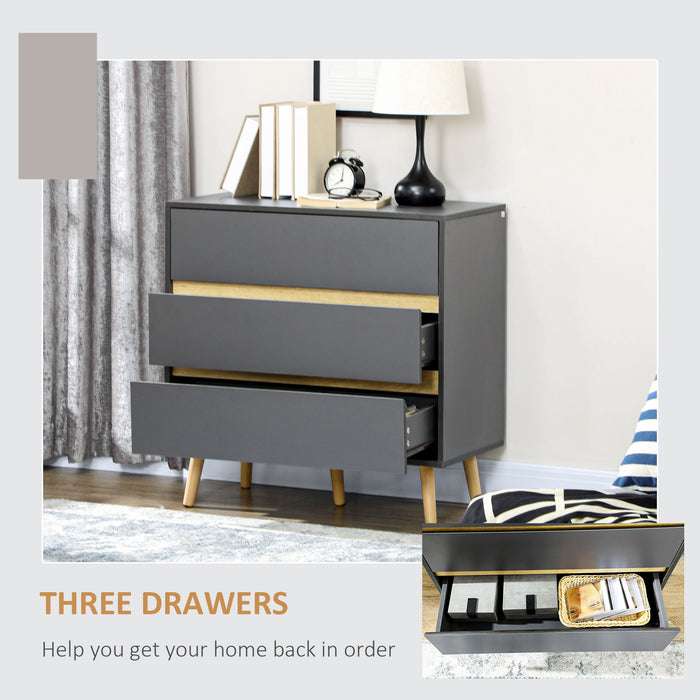 3-Drawer Chest Organizer - Space-Saving Bedroom & Living Room Storage Solution, 80x40x80cm - Sleek Dark Grey Design for Modern Home Decor