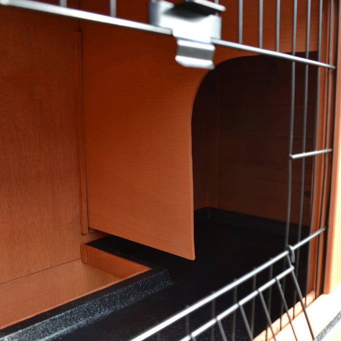 Wooden 2-Tier Animal Hutch - Rabbit & Guinea Pig Cage with Ramp, Slide-Out Tray, Indoor/Outdoor Use - Perfect for Small Pet Comfort and Easy Maintenance 100.5 x 55 x 101 cm