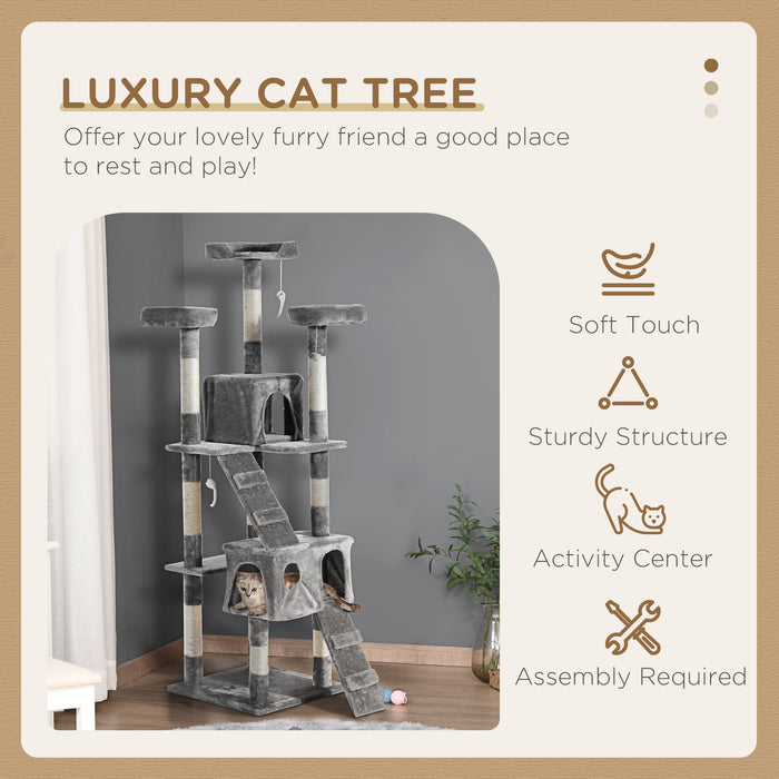 Kitten Kitty Cat Tree with Scratching Post - Grey Indoor Climbing Tower & Activity Centre - Ideal for Playful Cats and Scratch-Loving Kittens
