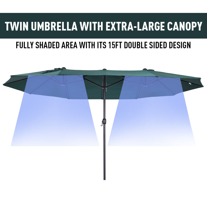 Double-Sided 4.6m Garden Parasol - Large Sun Umbrella with Market Shelter Canopy, Outdoor Shade in Green - Ideal for Patio Leisure and Protection from Sun