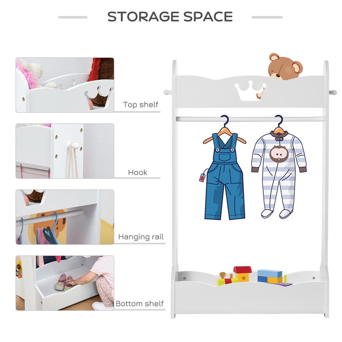 Children's Freestanding Wardrobe with Shelves - Wooden Clothes Rack and Hall Tree for Kids - Ideal Storage Solution for 3-8 Years Old Toddlers
