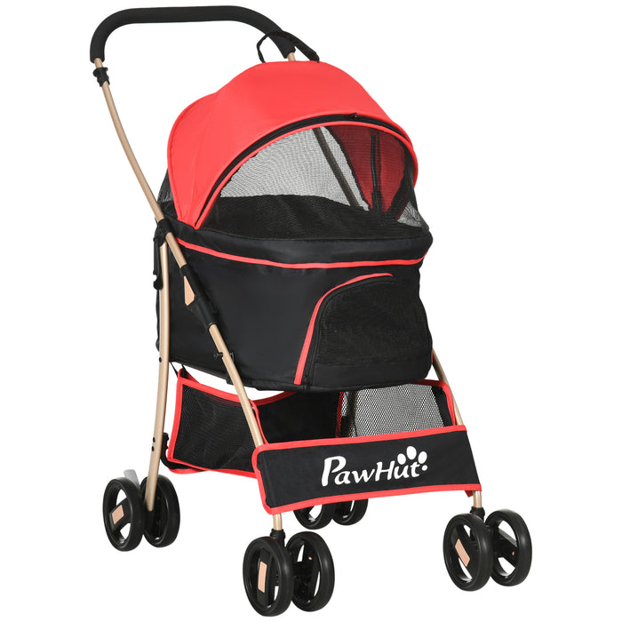 3-in-1 Detachable Pet Stroller - Foldable Dog and Cat Travel Carriage with Universal Wheel and Brake System, Red - Ideal for Extra Small & Small Sized Pets Outdoor Expeditions