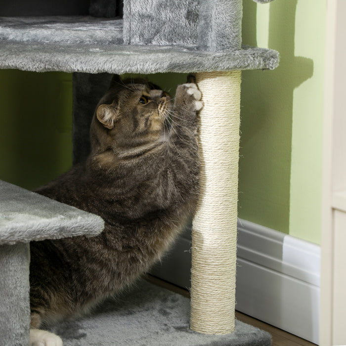 Sisal Cat Tree Tower 100cm - Sturdy Scratching Post with Plush Grey Finish - Ideal for Cat Climbing and Play