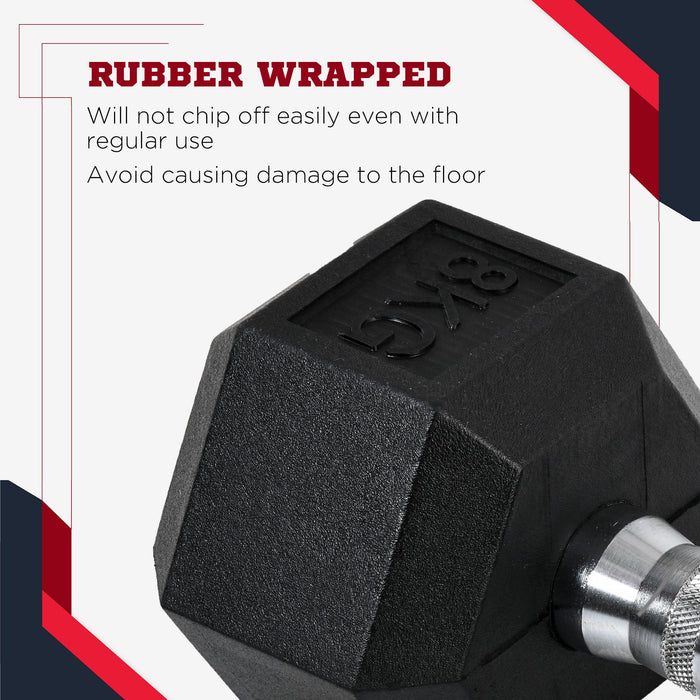 Hexagonal Rubber-Coated Dumbbell Set - Weightlifting and Fitness Equipment for Home Gym - Ideal for Strength Training and Muscle Building