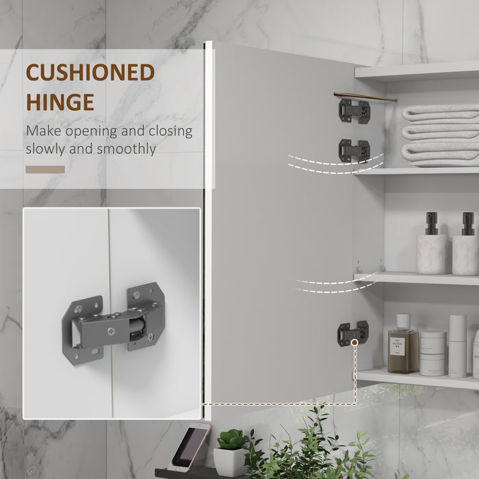 Bathroom Illuminated Mirror Cabinet - White Storage Cupboard with USB Charging & Adjustable Shelf - Ideal for Organizing & Enhancing Small Bath Spaces