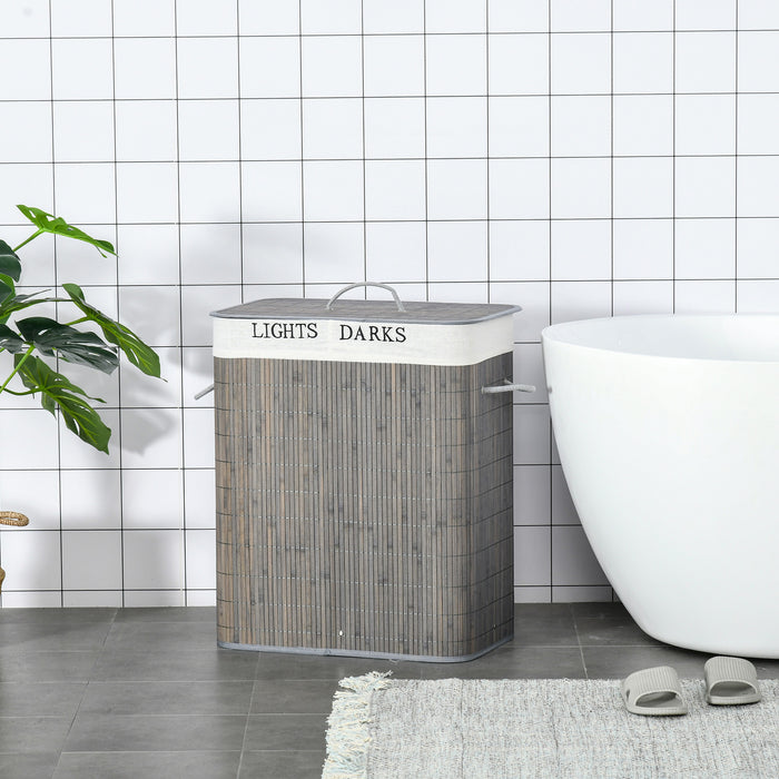 100L Dual-Compartment Laundry Basket with Flip Lid - Sturdy String Handles, Removable Liner, Water-Resistant, Collapsible Design - Space-Saving Clothes Organizer for Families