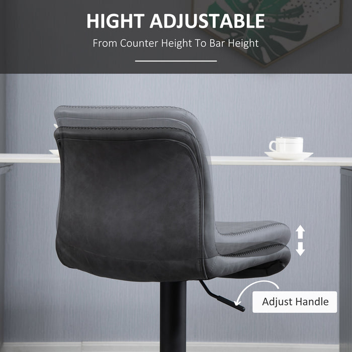 Adjustable Leather Bar Stools, Set of 2 - Swivel Seat with Height Adjustment and Footrest, Grey - Ideal for Kitchen, Breakfast Bars, and Home Entertainment Areas
