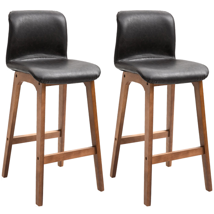Modern Pair of PU Leather Bar Stools - Wooden Frame with Footrest, Home Bar and Dining Room Seating Solution - Elegant and Comfortable Entertaining Furniture