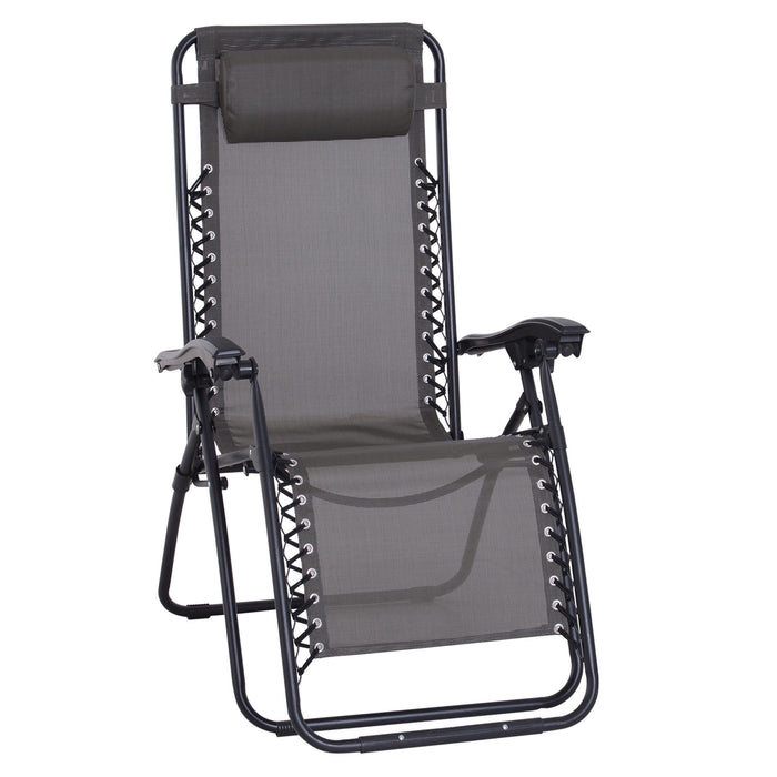 Zero Gravity Outdoor Recliner Chair with Head Pillow - Folding & Reclining Sun Lounger for Patio, Deck, and Garden - Ideal for Camping & Relaxation, Grey