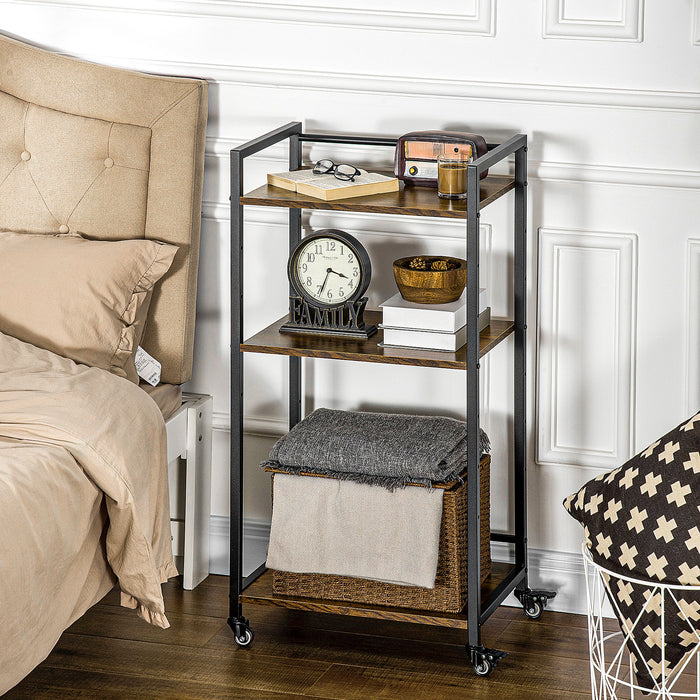 3-Tier Printer Stand with Adjustable Shelving - Rolling Utility Cart Trolley, Lockable Wheels, Rustic Brown Finish - Home Office Organization and Mobility Solution