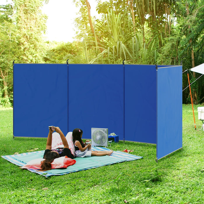Foldable Portable Camping Windbreak with Steel Poles - Large 450cm x 150cm Beach Sun Shelter and Privacy Wall - Includes Carry Bag for Travel and Outdoor Activities