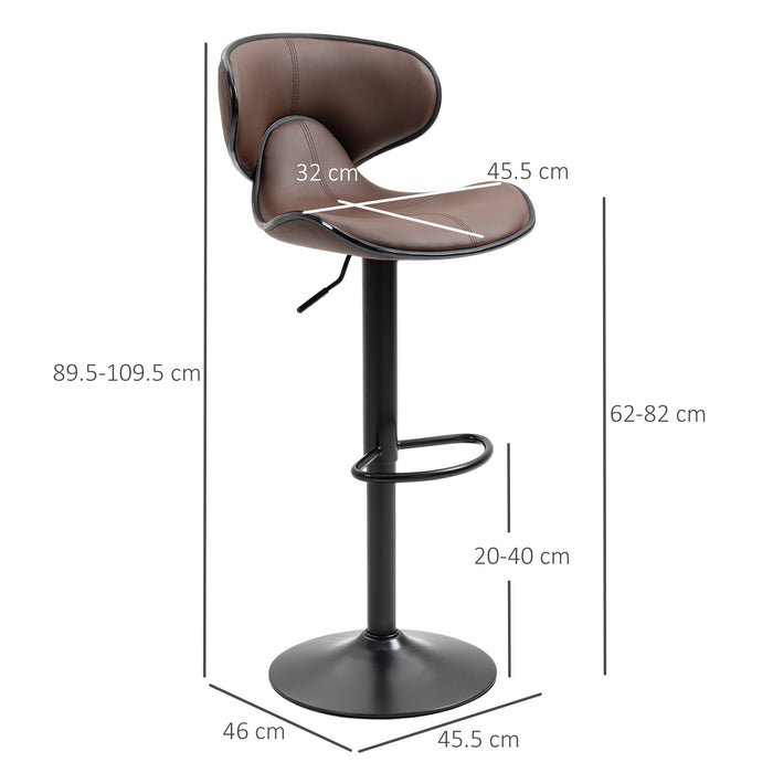 Swivel Barstools Set of 2 - Adjustable Height with Back & Footrest, Steel Frame & Gas Lift - Ideal for Kitchen Counter & Dining Room, Brown