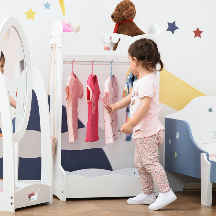 Children's Freestanding Wardrobe with Shelves - Wooden Clothes Rack and Hall Tree for Kids - Ideal Storage Solution for 3-8 Years Old Toddlers