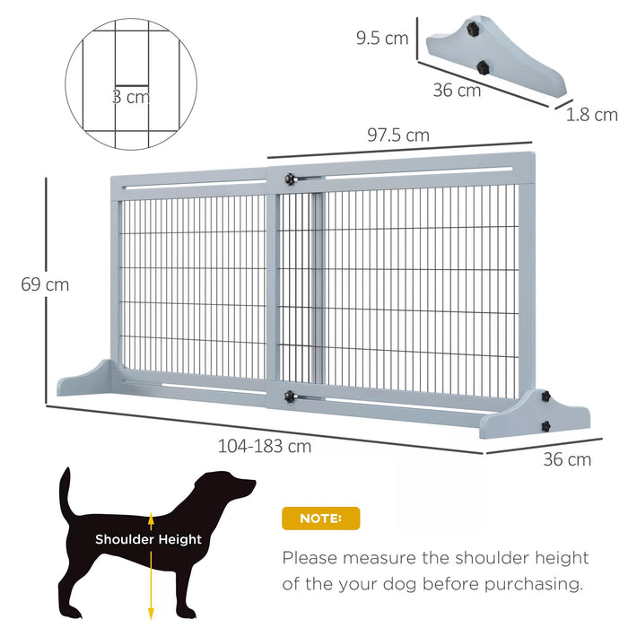 Freestanding 3-Panel Wooden Pet Gate - Adjustable Dog Barrier Fence for Doorway and Hallway, 69H x 104-183H cm in Blue - Ideal for Securing Pets and Creating Boundaries
