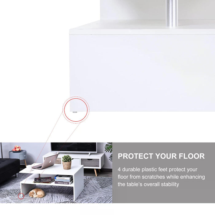 Modern 2-Tier Rectangular Coffee Table - White Finish with Open Storage Shelf - Ideal for Living Room, Entryway, or Hallway