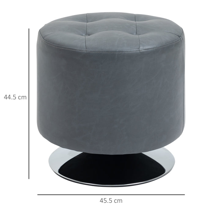 Rotating Grey PU Ottoman - 360° Swivel Footrest with Thick Sponge Padding & Sturdy Steel Base - Comfortable Seating Solution for Home or Office