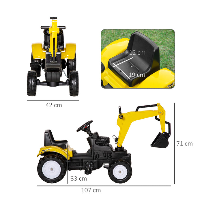 Pedal-Powered Excavator Ride-On - Construction Pretend Play Vehicle with Working Horn - Ideal for Kids & Toddlers Outdoor Fun