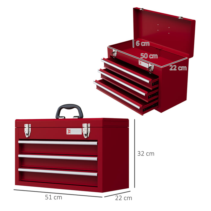 Heavy-Duty Lockable Toolbox - 3-Drawer Chest with Secure Latches & Ball Bearing Slides - Portable Storage for Tools and Hardware