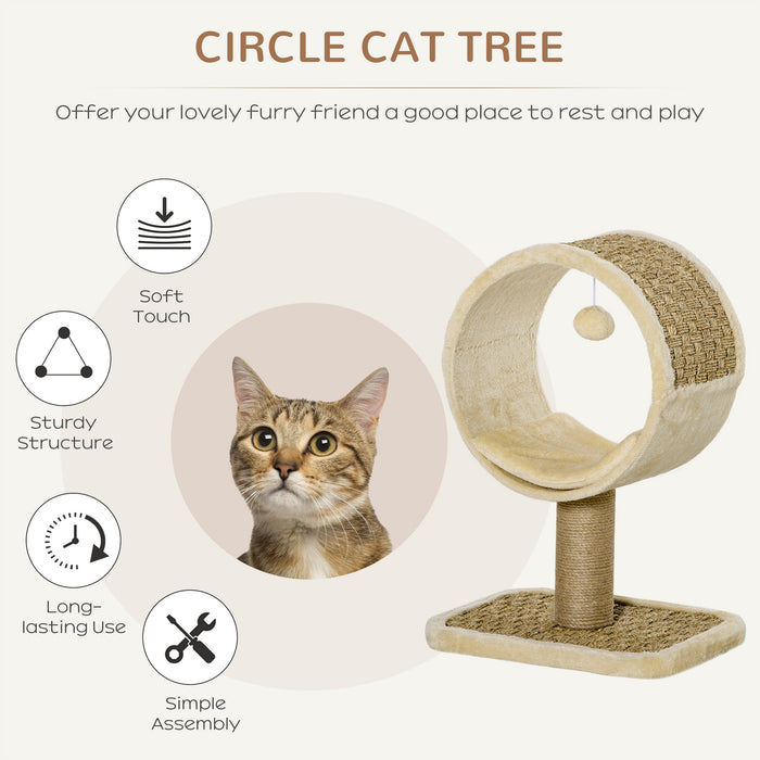 Indoor Cat Entertainment Oasis - Compact 56cm Cat Tree with Scratching Post, Play Tunnel & Hanging Ball - Perfect Play Structure for Kittens & Small Cats with Cozy Cushion, Beige