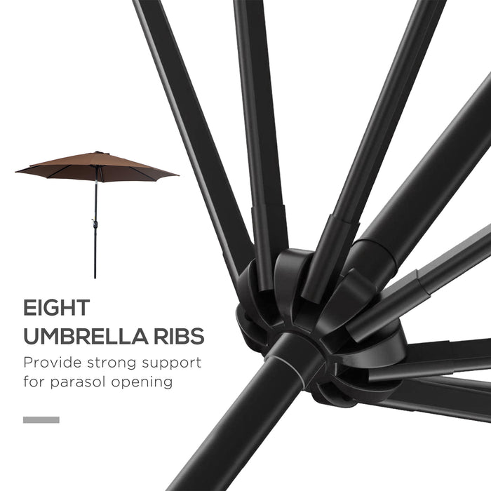 Round Steel Frame Market Umbrella - 3x2.45m Garden Parasol with Sunshade Canopy, Coffee Color - Ideal Outdoor Shade Solution for Patio Areas