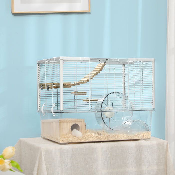 Wooden Gerbilarium with Accessories - Hamster and Gerbil Habitat with Exercise Wheel, Ramp, Food Bowl - Ideal for Small Rodent Pets, Earthy Aesthetics