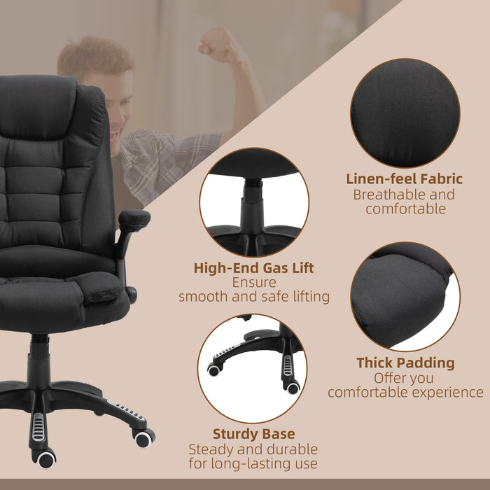 Heated Massage Recliner Chair - Six-Point Massaging Office Seat with Linen-Feel Fabric & 360° Swivel Wheels - Comfort for Home Office Workers
