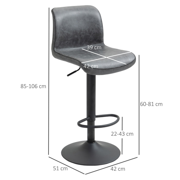Adjustable Leather Bar Stools, Set of 2 - Swivel Seat with Height Adjustment and Footrest, Grey - Ideal for Kitchen, Breakfast Bars, and Home Entertainment Areas