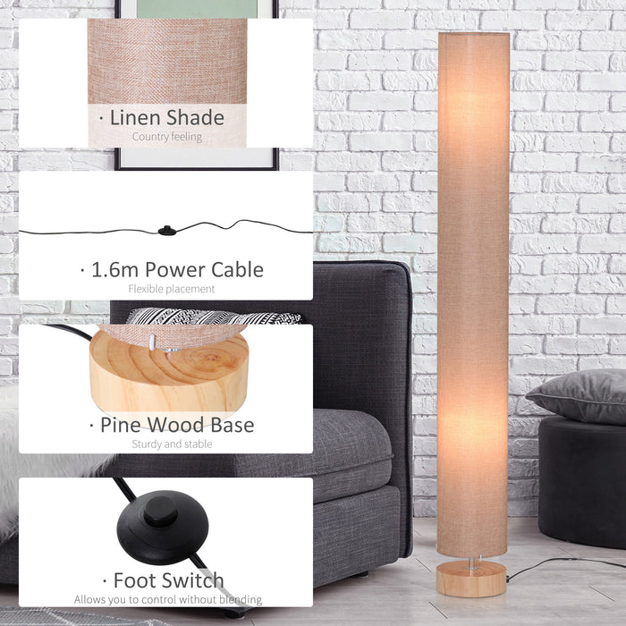 Modern 47" Wooden Floor Lamp with Beige Linen Shade - Elegant Lighting for Bedrooms, Studies, and Living Areas - 120cm Tall Cozy Illumination Solution
