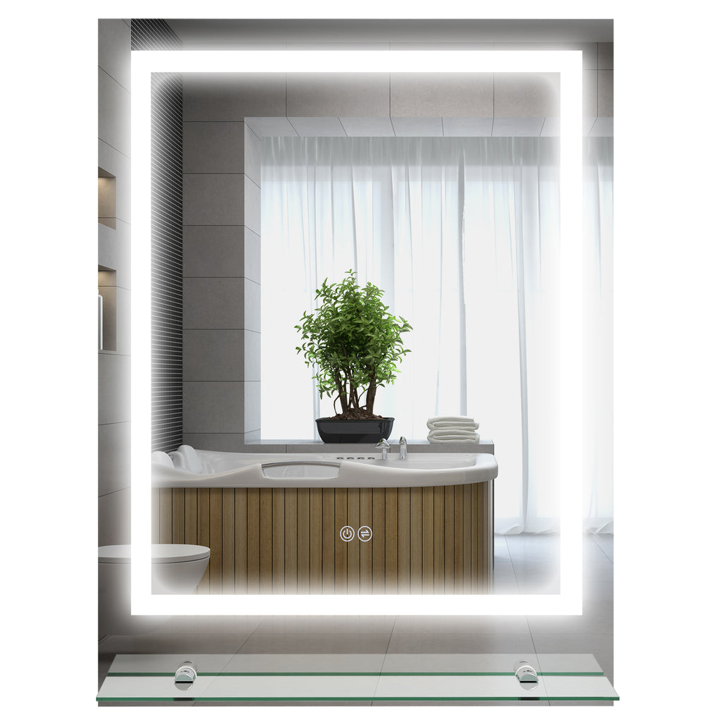 LED Illuminated Vanity Mirror with Shelf - Smart Touch Makeup Mirror with 3-Color Lighting, Anti-Fog Feature - Perfect for Bathroom Grooming and Cosmetics