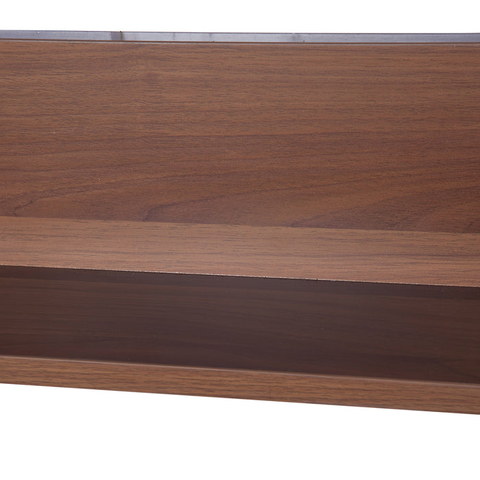 Wall Mounted Glass Mirror Cabinet in Light Walnut - Bathroom Storage Solution with Shelves, 63cm W x 60cm H x 13.5cm D - Ideal for Organizing Toiletries and Cosmetics