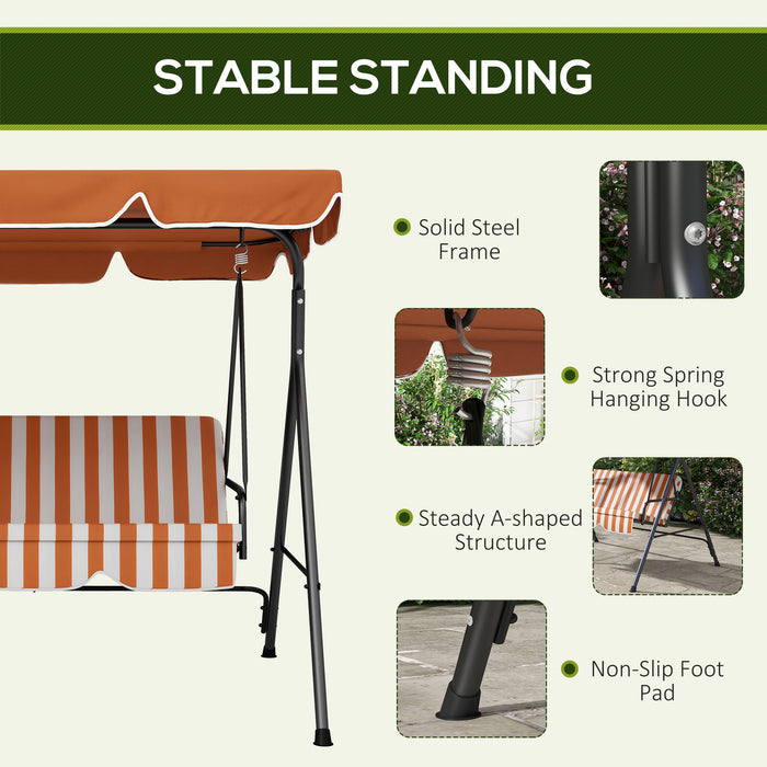 3-Seat Swing Chair with Adjustable Canopy - Comfortable Patio Garden Swing Seat, Orange - Ideal for Outdoor Relaxation and Entertaining