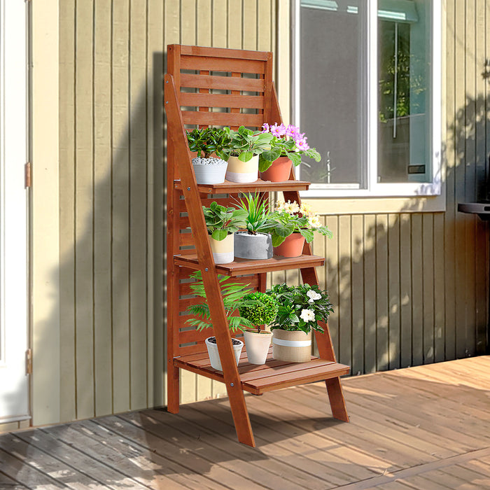 Solid Wood 3-Tier Planter Stand - Ladder Shelf Design for Herbs, Flowers, and Plants - Space-Saving Outdoor Storage Organizer
