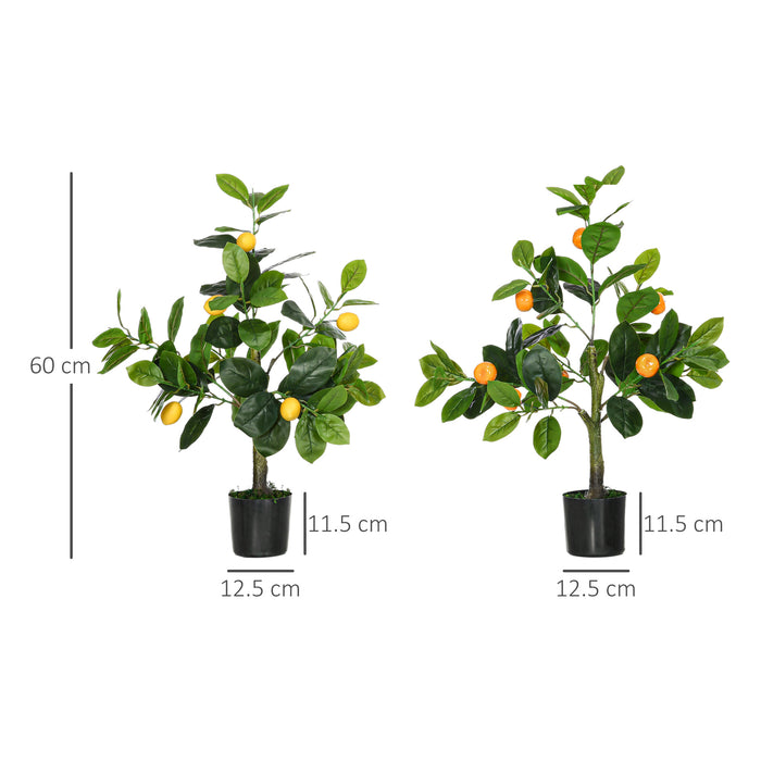 Artificial Lemon & Orange Tree Set with Potted Base - Lifelike Indoor/Outdoor Decorative Plants, 60cm Height - Refreshing Accent for Home & Office Spaces