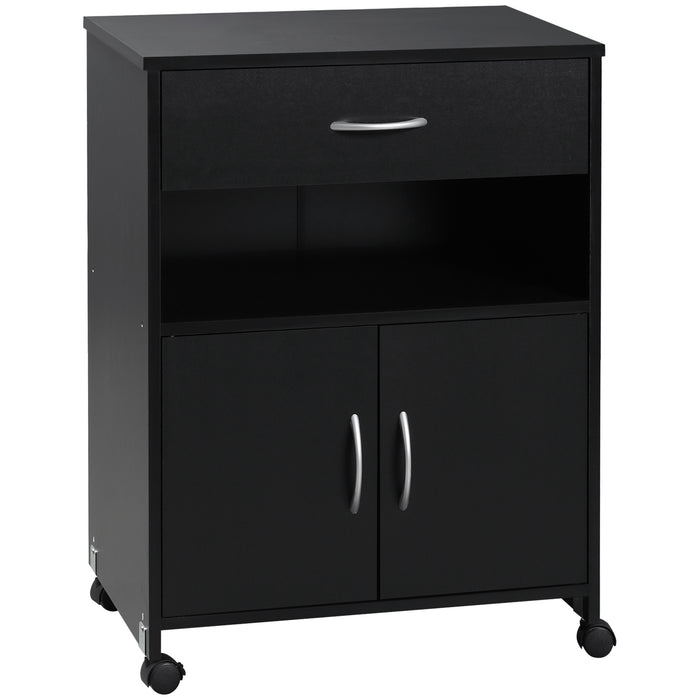 Mobile Printer Cabinet with Storage - Versatile Table, Open Shelf, and Drawer Design for Home & Office Organization - Sleek Black Finish, Space-Saving Solution