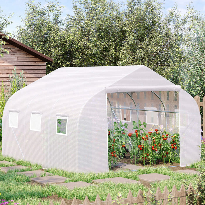 Polytunnel Walk-In Greenhouse - 3.5m x 3m x 2m with Steel Frame, Roll-Up Door, and Windows - Ideal for Garden Plant Growth and Protection