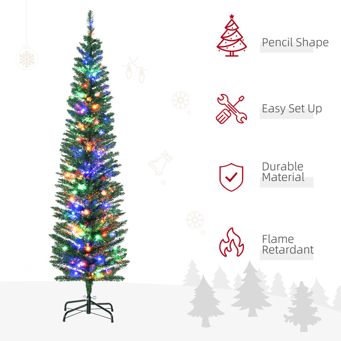 Artificial Prelit 6ft Christmas Tree - Colorful LED Lights & Slim Pencil Design with Durable Steel Base - Festive Holiday Decoration for Home & Office Spaces