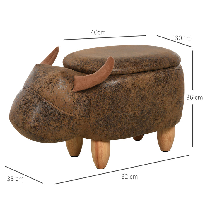 Buffalo-Shaped Animal Footstool with Storage - Padded Lid, Wooden Frame, Durable Ottoman for Children's Room - Cute Décor and Toy Organization for Kids