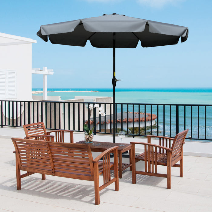2.66m Charcoal Grey Patio Umbrella - Outdoor Garden Parasol with Sun Shade, 8 Sturdy Ribs & Decorative Ruffles - Ideal for Deck, Balcony & Poolside Relaxation