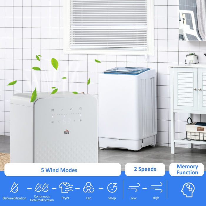2000mL Compact Dehumidifier with Built-in Air Purifier - 24-Hour Timer, 5 Operating Modes, Up to 10L Daily Moisture Removal - Ideal for Home Laundry Rooms, Keeps Air Fresh and Dry