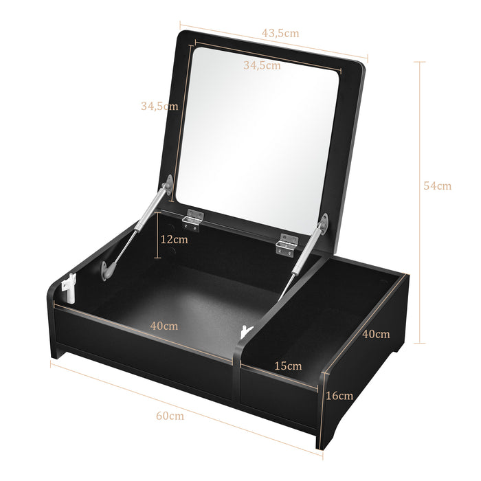 Modern Desktop - Makeup Organizer with Flip-Top Mirror in Black - Ideal for Vanity Storage Solution